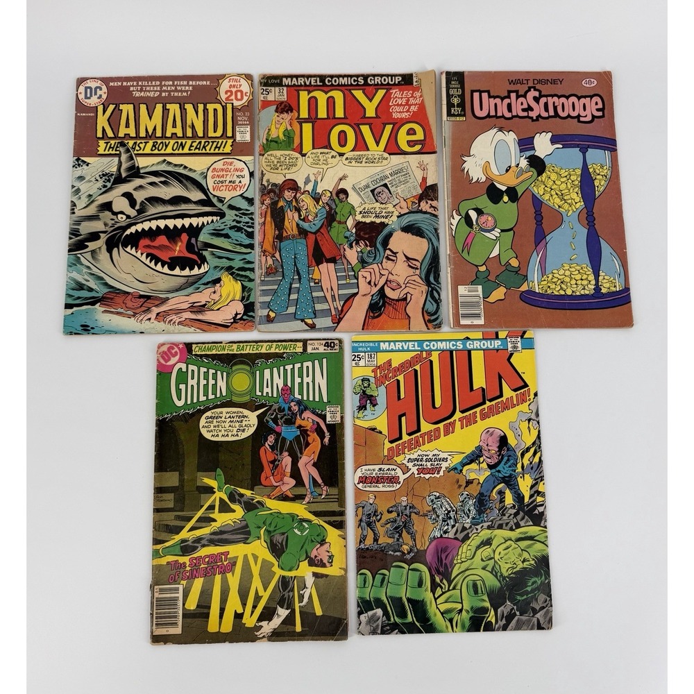 Vintage Comic Book Lot Hulk #187 Green Lantern #124 Kamadi #23 Uncle Scrooge